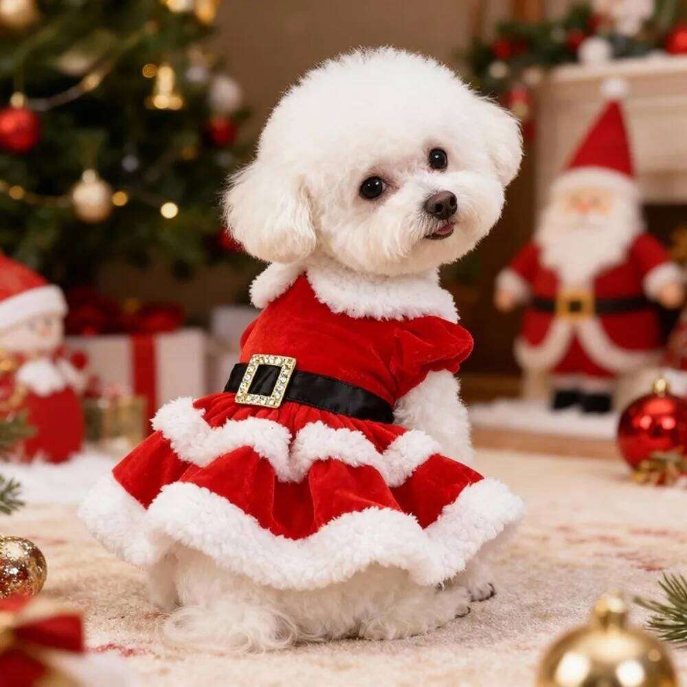 New Fancy Dress Red Cute Clothes Pet Attire Christmas H260129