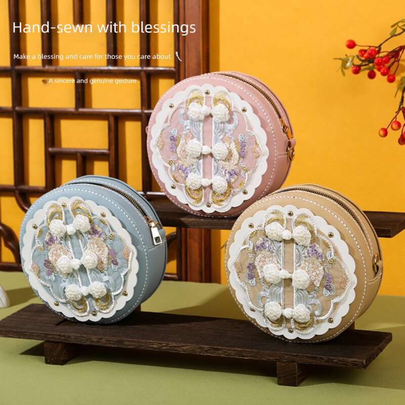 Handmade DIY Fashion Niche Embroidered For Women New Chinese Versatile Crossbody Trendy National Style Handheld Small Round Bag SHANGFANNI