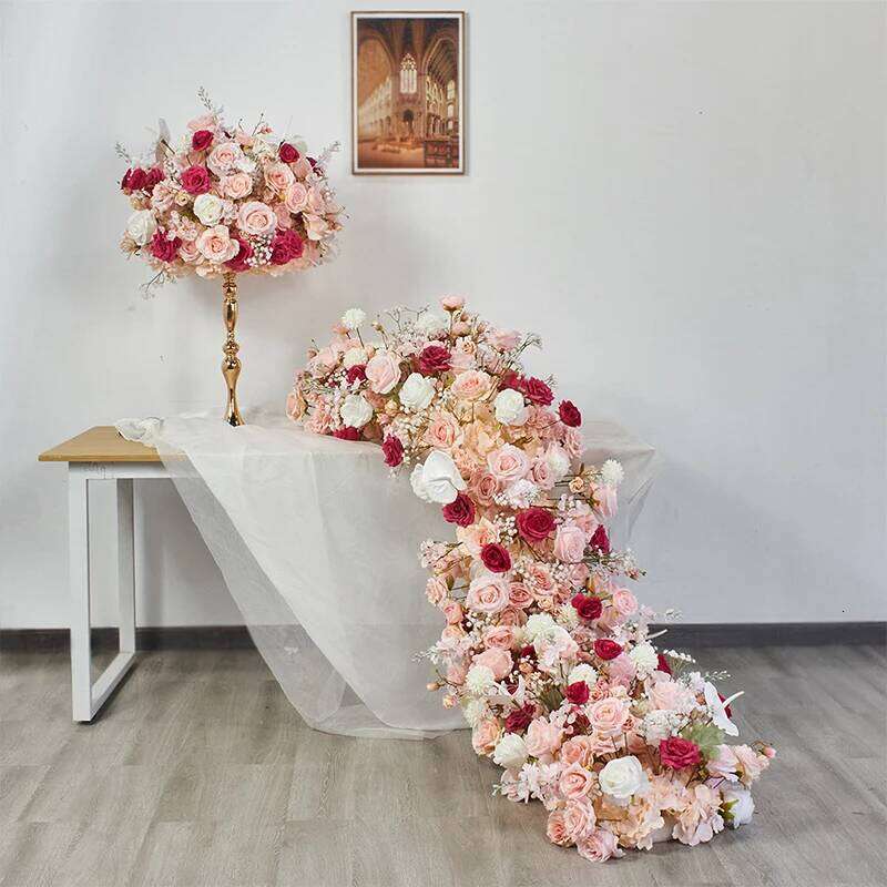 New Luxuy Rose Peony green leaf Artificial Large Runner Row Flower Ball Wedding Backdrop Decoatian Event Party show Props Y260130