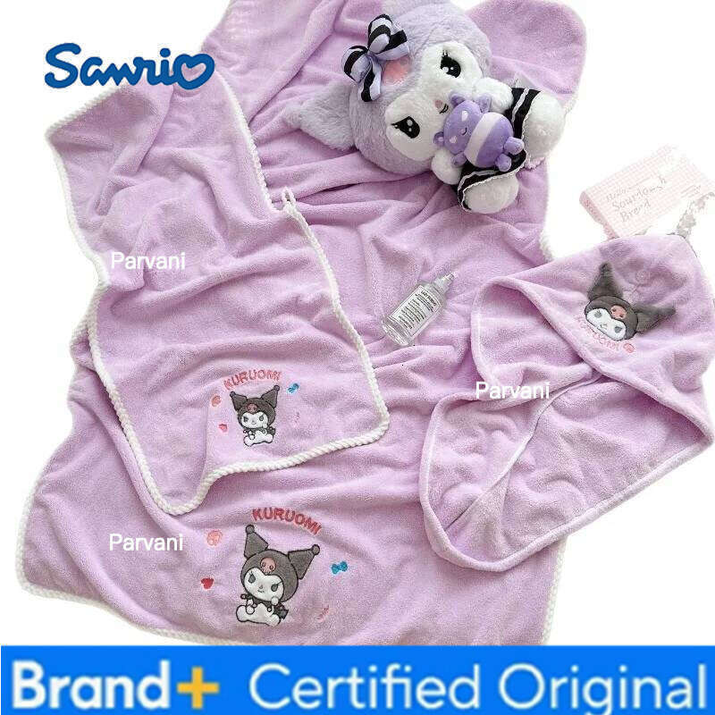 Sanrio NEW Cartoon Pom Purin Bath Towel Hair Twist Soft Water Uptake Children Washcloth Three-piece Suit Coral Velvet H260130