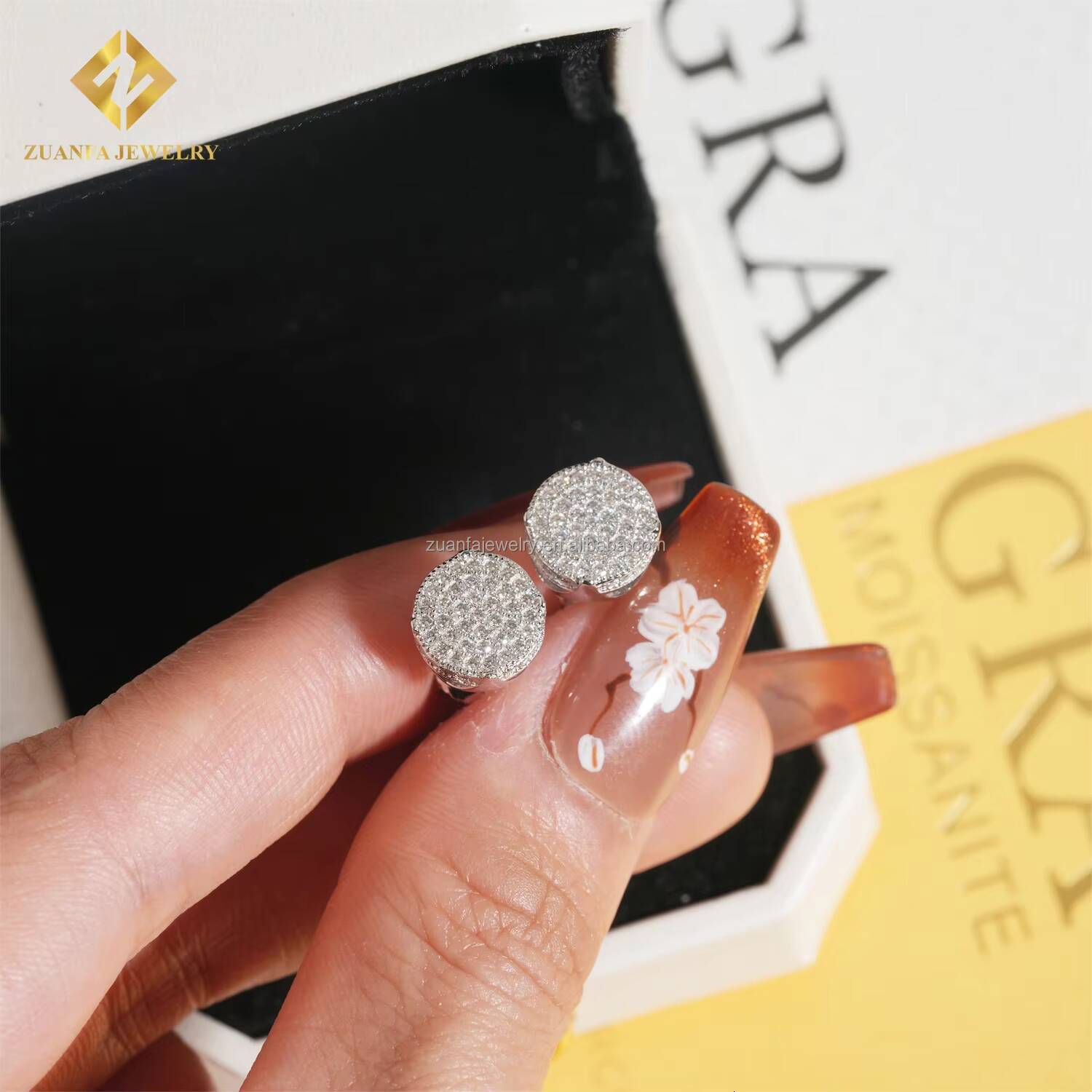 Pass Diamond Tester Bulk Stock Best Selling Hip Hop Rapper 925 Sterling Silver VVS1 Moissanite Stud Earring Screw Back