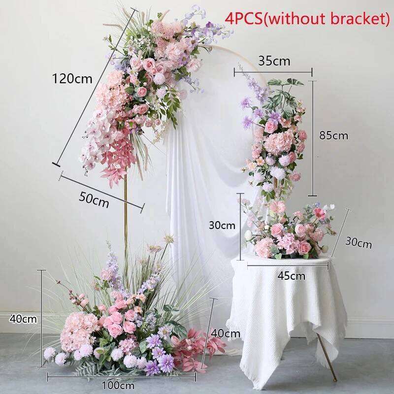 Luxur pink Rose artificial row wedding background decoration moon shape horn table flower Displays Props W260130