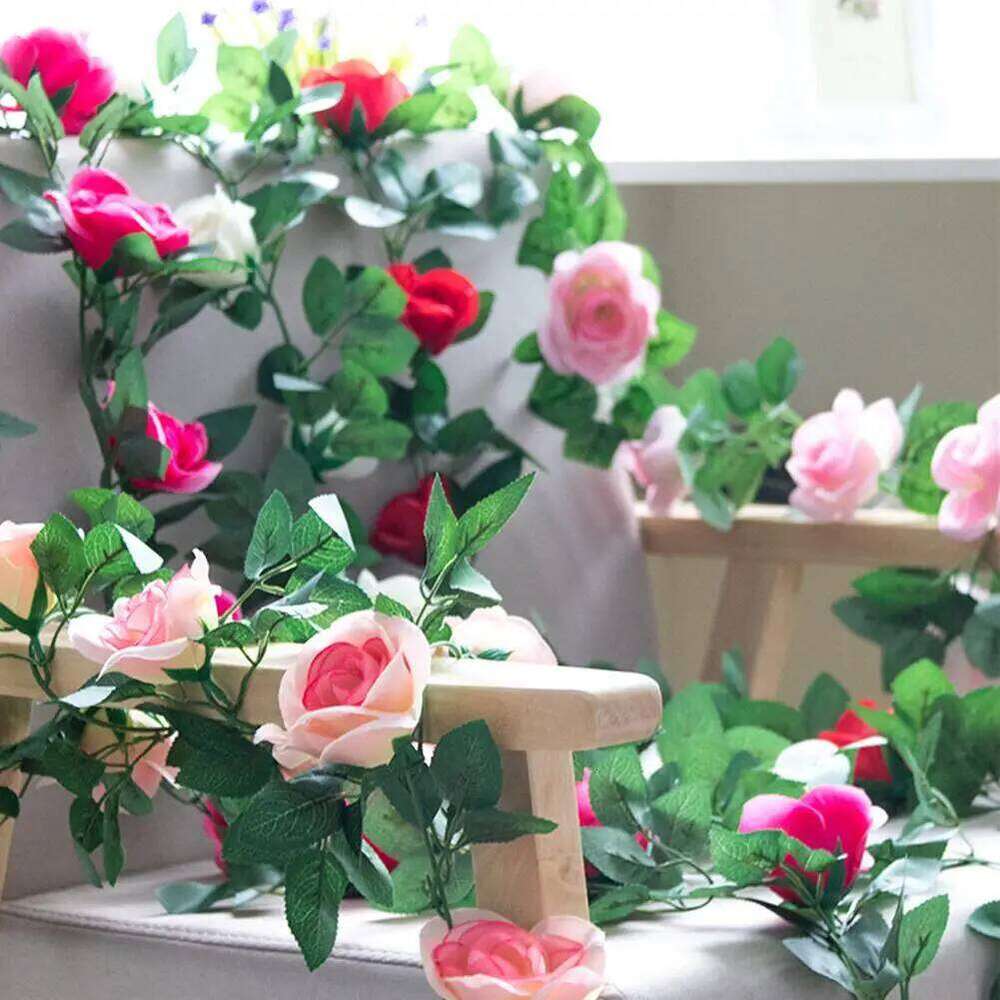 Artificial Rose Flowers for Wedding Home Room Decoration Spring Autumn Garden Arch Christmas Rattan DIY Fake Plants Vine Y260130