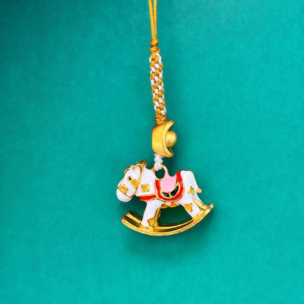 Traditional Gold Drip Oil Wooden Horse Phone Chain New Chinese Handmade DIY Hanging Ornament Pendant National Style Small Accessory