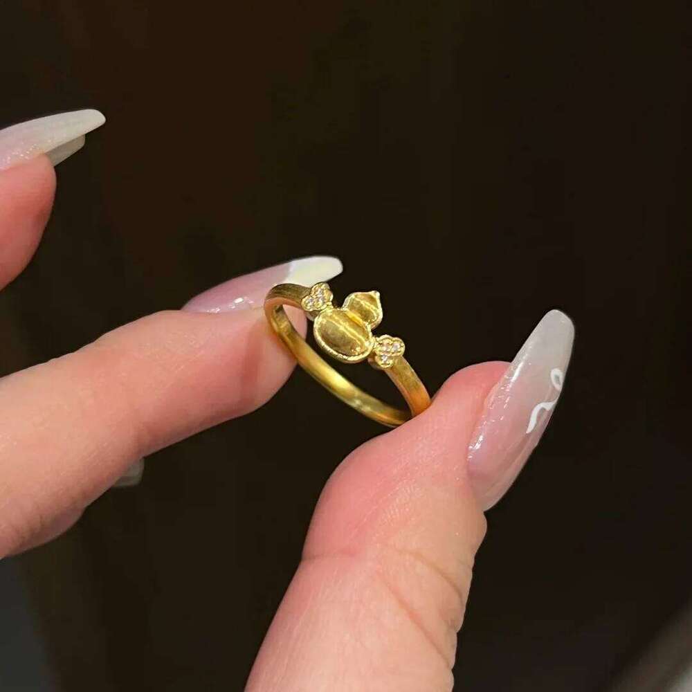 Original Exquisite 18K Gold Plated Gourd Adjustable Ring with White Zircon Female Elegant Party Birthday Rings Jewelry for Women