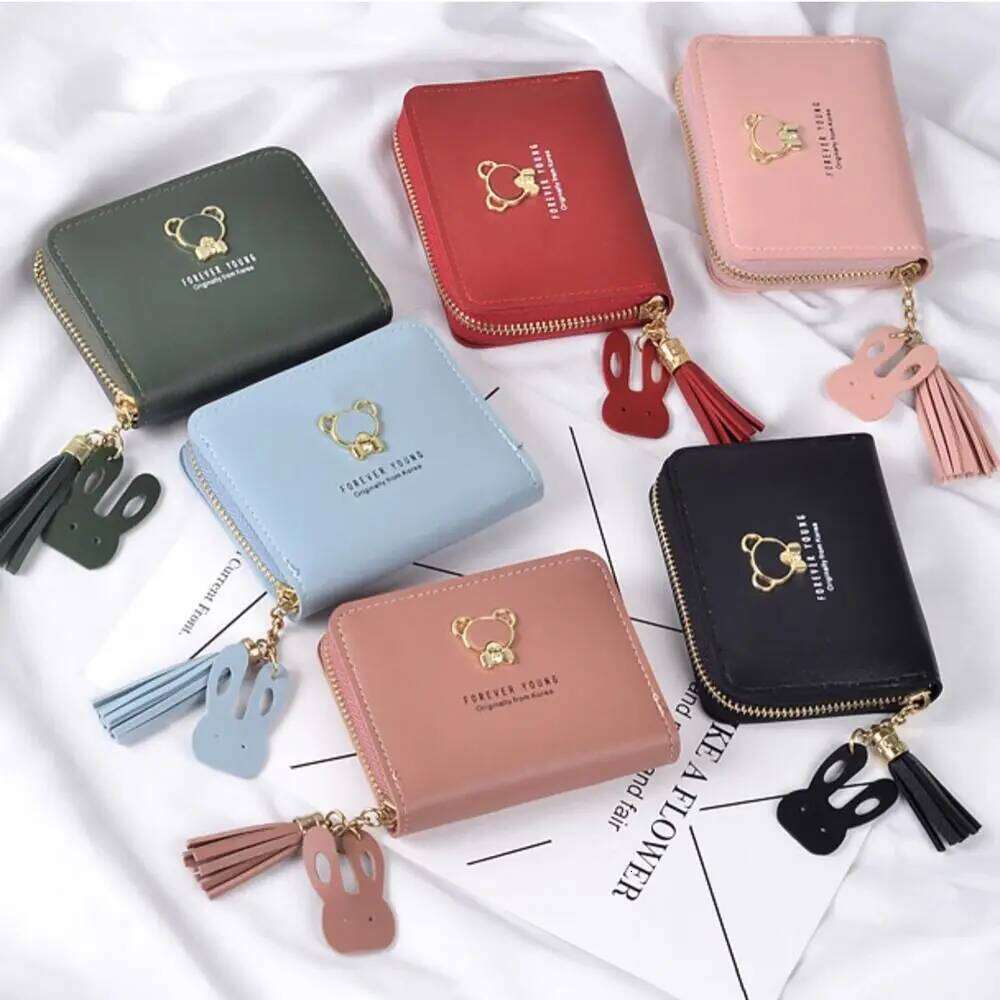 Short PU Leather Zipper Wallet Tassel Pendant Coin Purse Money Bag Panda Holoder Women Girls Z260130
