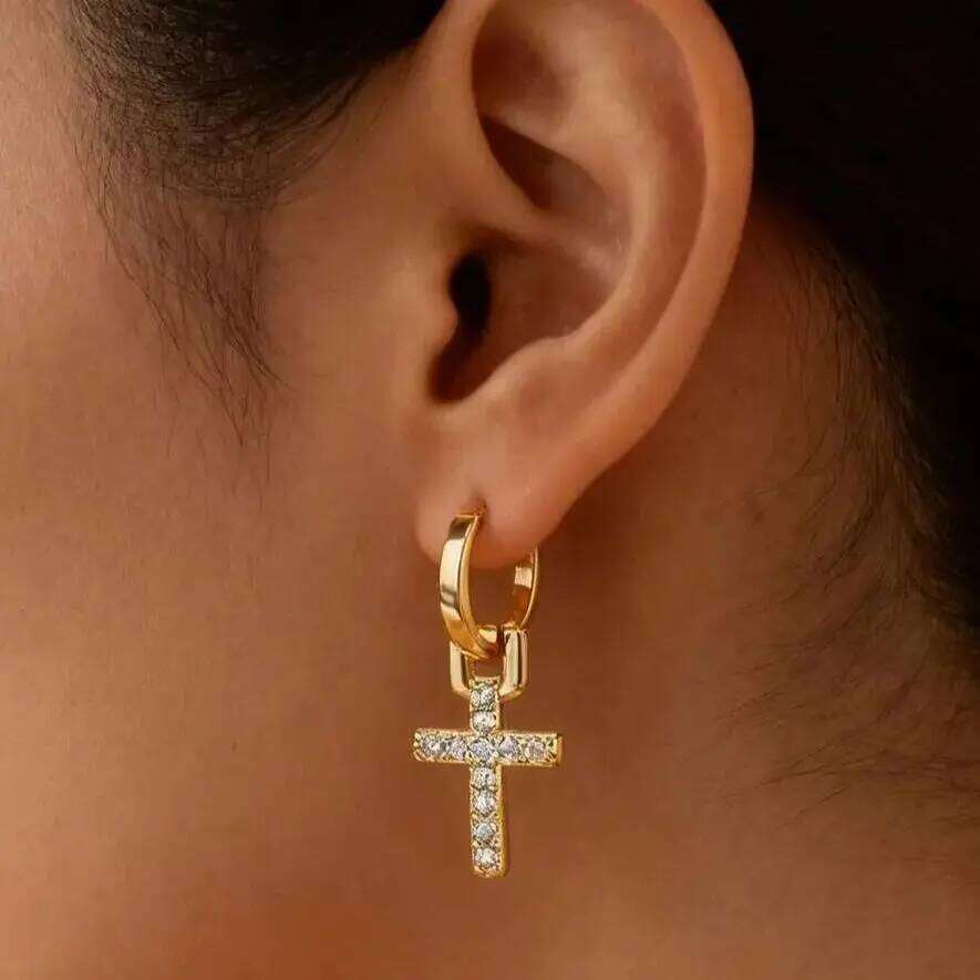 Zircon Dangle Earrings For Women Girls Stainless Steel Cross Earring 2023 Trending Couple Wedding Aesthetic Jewelry aretes