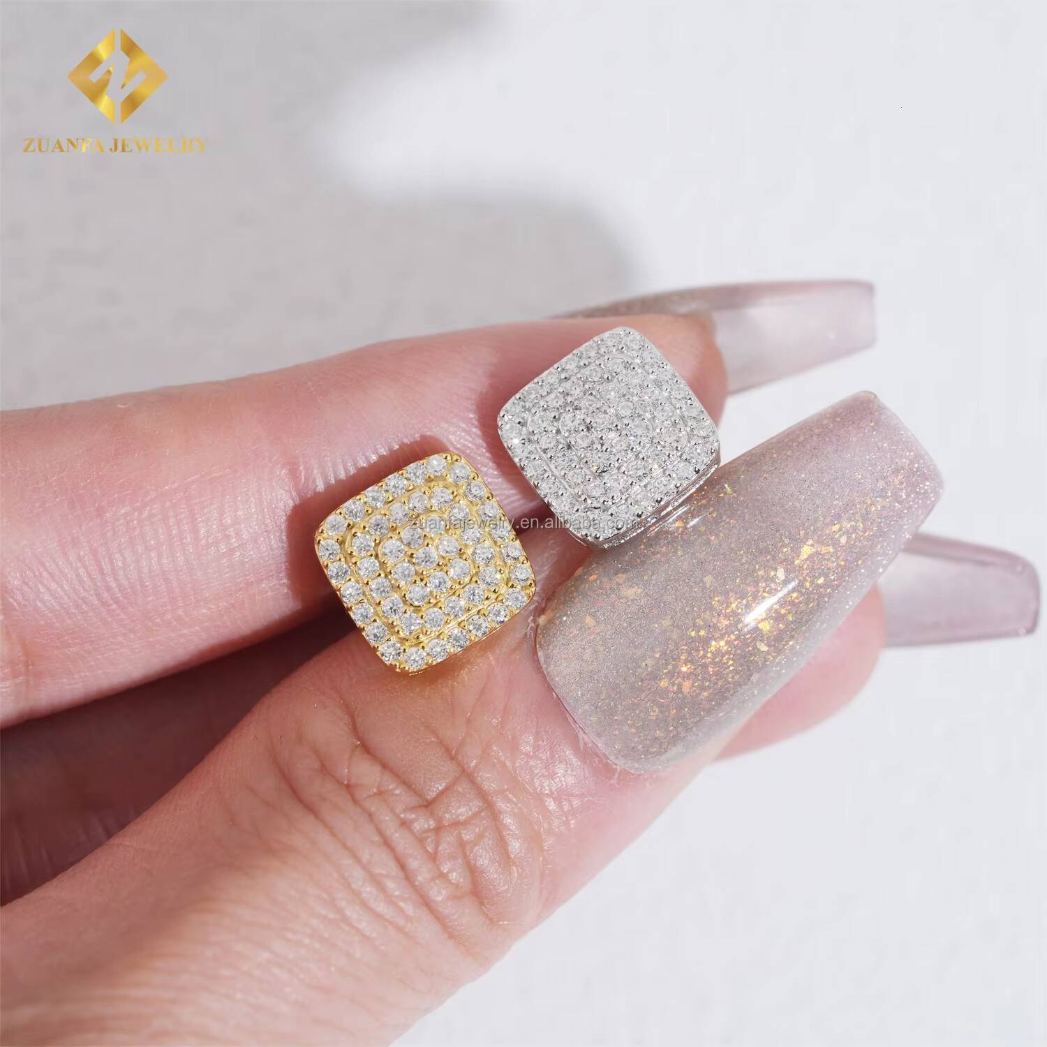 Fashion Style Drop Shipping GRA Certificate Rapper Jewelry Iced Out Hip Hop Screw Back S925 VVS1 Moissanite Square Stud Earrings