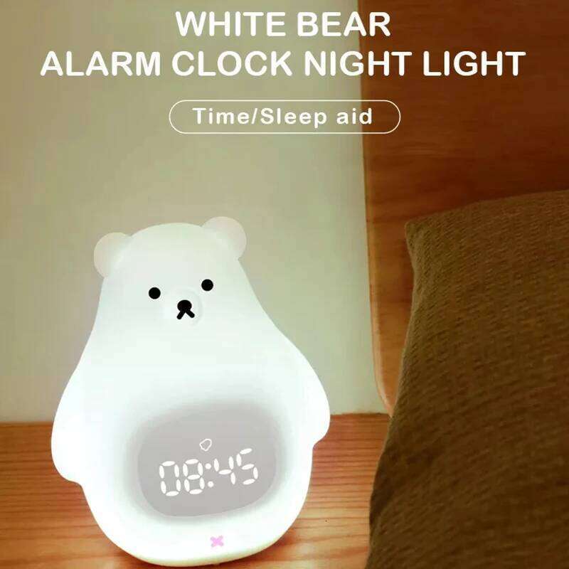 D2 Smart Alarm Clock Children Xmas Gifts USB Rechargeable White Bear Sleep Trainer for Kids Baby LED Night Light Silicon Touch W260130