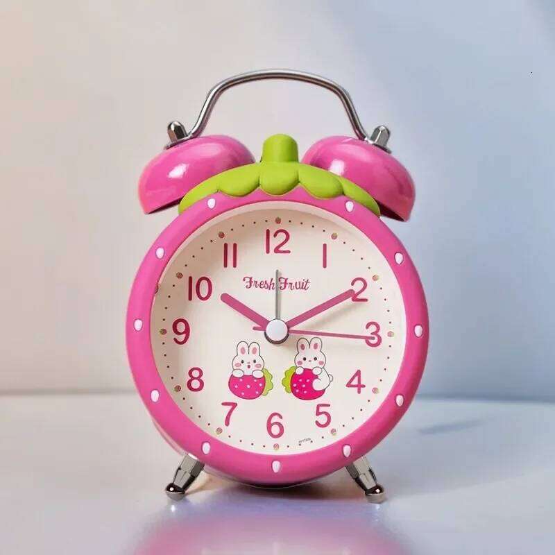 Strawberry Small Alarm Clock Loudly Bell Snooze Cartoon Children Luminous Simplicity Mute Bedside W260130