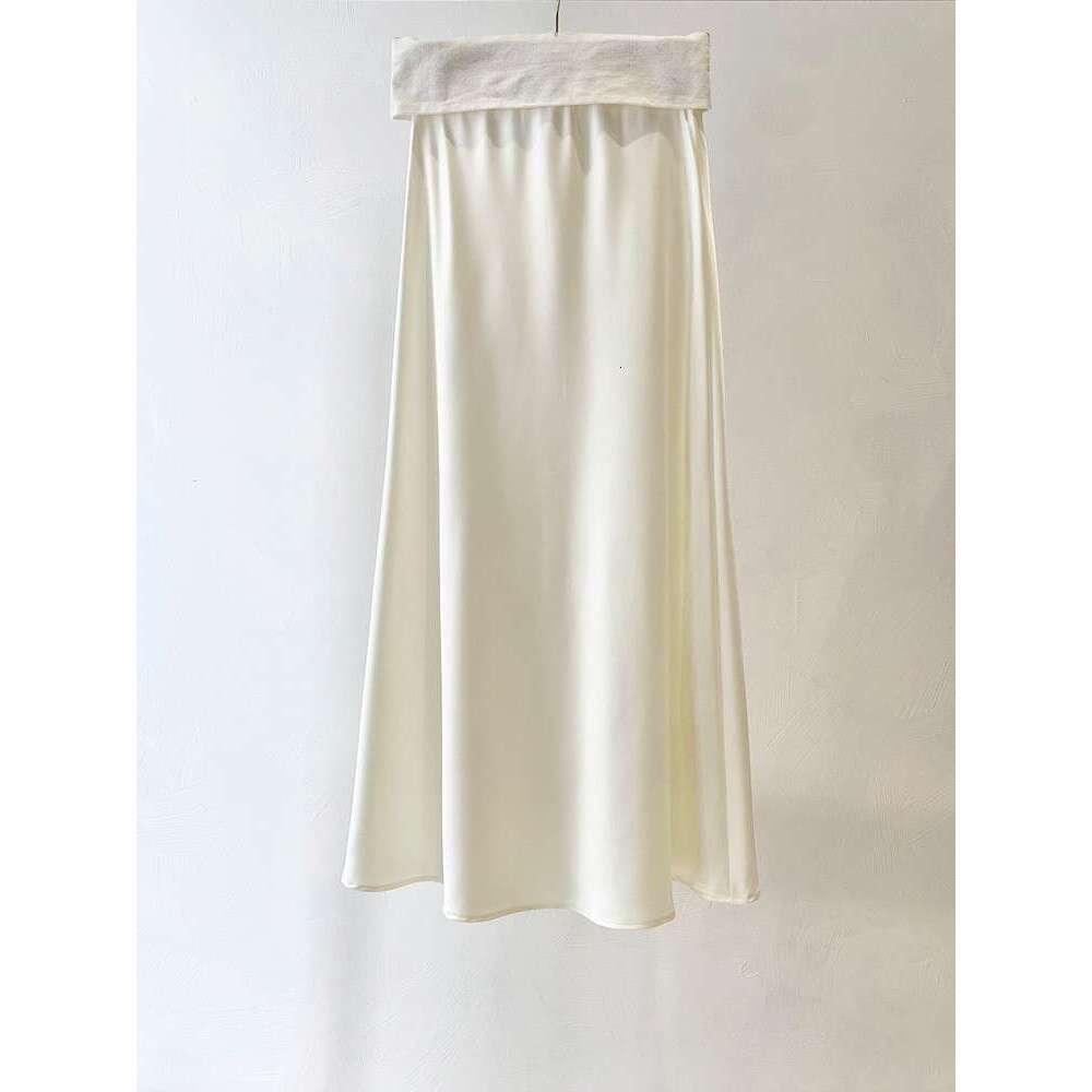 Zhihetang Elegant Acetate Satin Draped Midi For Women, Solid Color High Waist Bodycon Mermaid A-Line Long Skirt LEEGO LENS