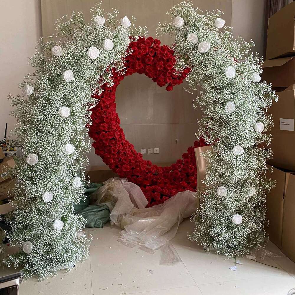 Multiple sizes ox horn LuxuryArch Artificial Flower Arrangement, Moon Shape, Wedding Background Props, Party stage Display Decor Y260130