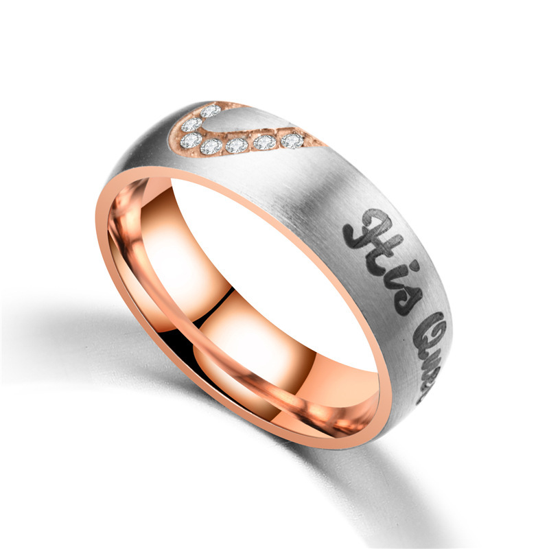 New Style Titanium Steel Half Peach Heart Couple Rings Queen King Jewelry Source