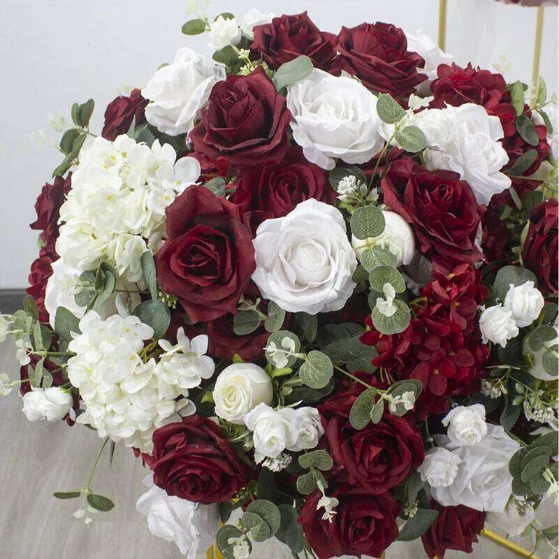 Red white colour Rose Large Artificial Flower Row Runner Wedding Backdrop Decor Floral Party showcase decoration prop Y260130