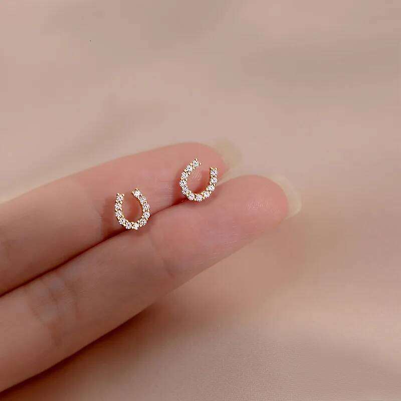 New Fashion 925 Silver Needle Horseshoe Zircon Stud For Women Female Girls Cute Earrings Jewelry Accessories Gifts