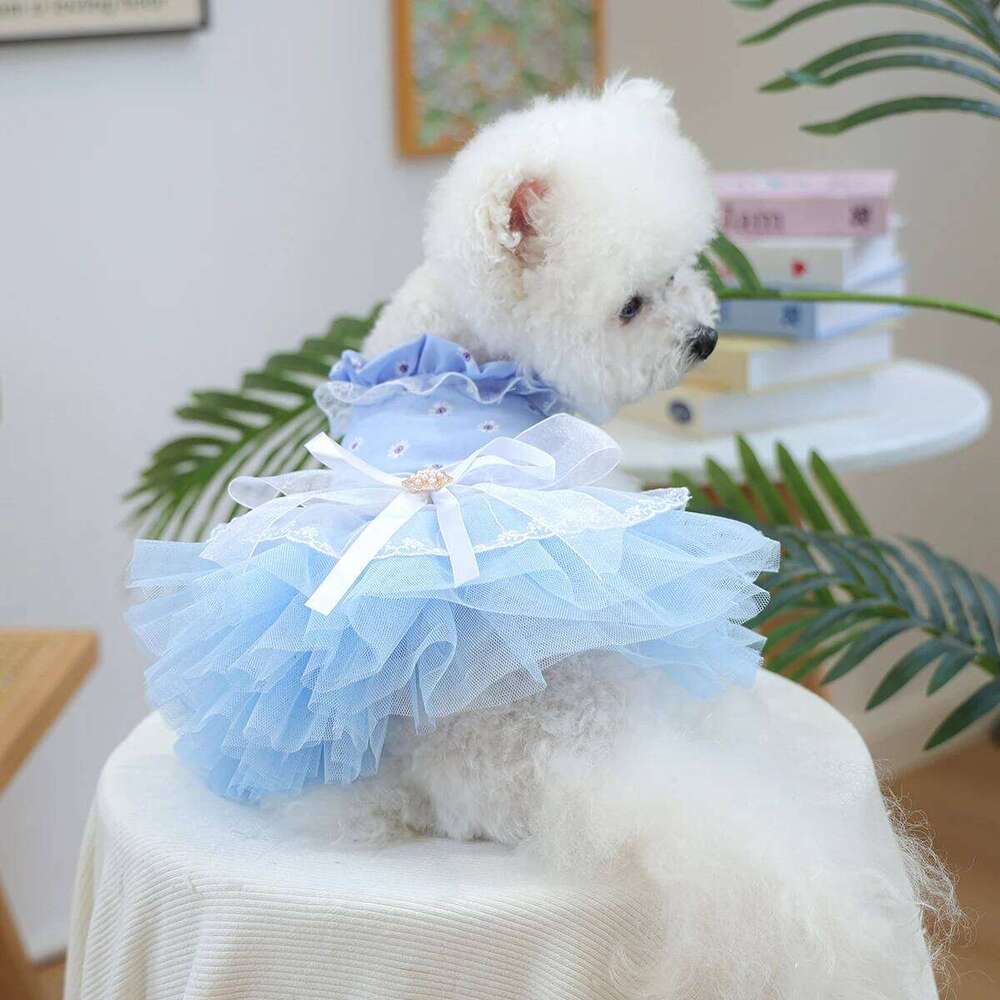 Waltz Mesh Dress, Pet Clothes, Dogs, Cats, Summer Hair Loss Prevention, Blue Wedding Dress. H260129