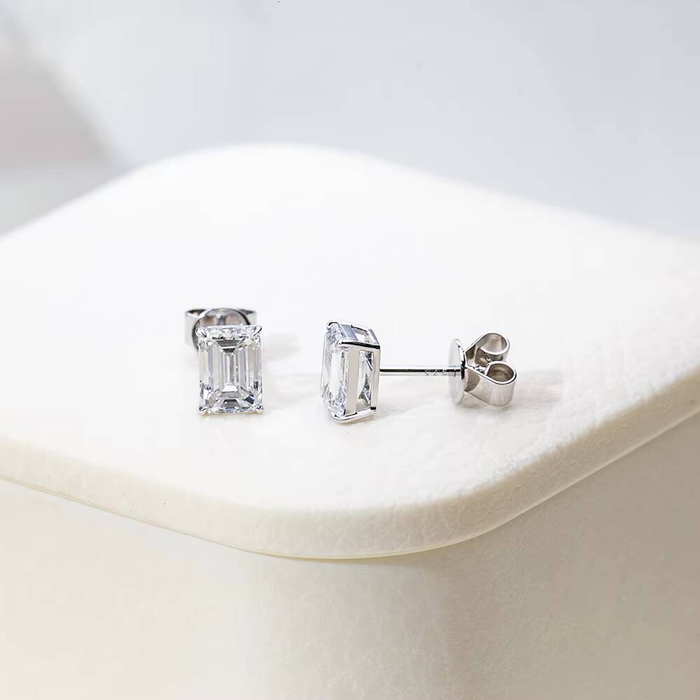 Ready to Ship MSE-368 9K White Gold Emerald Cut Lab Grown Diamond Stud Earrings