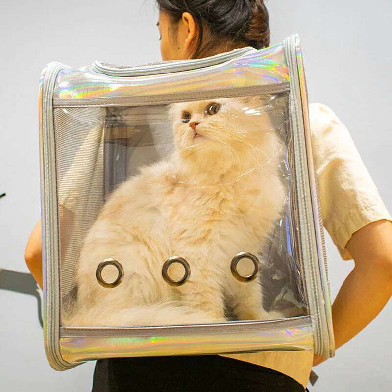 Cat Carrier Backpack Breathable Travel Outdoor Shoulder Bag For Small Dogs Portable Transparent Carrying Pet Supplies Laser 26H0130