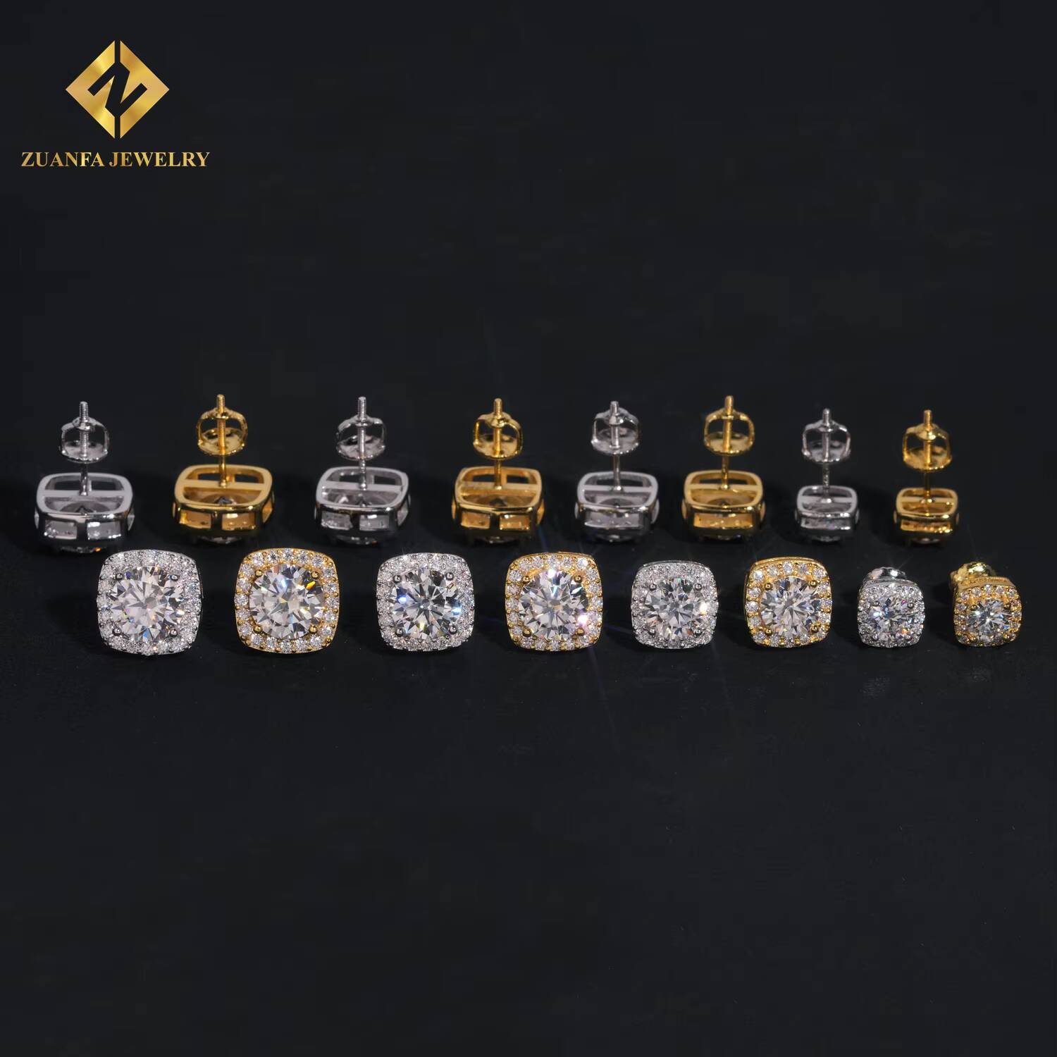 Wholesale Price Hip Hop Jewelry Cluster Stud Earring 925 Sterling Silver VVS Moissanite Fully Iced Out Stud Earring