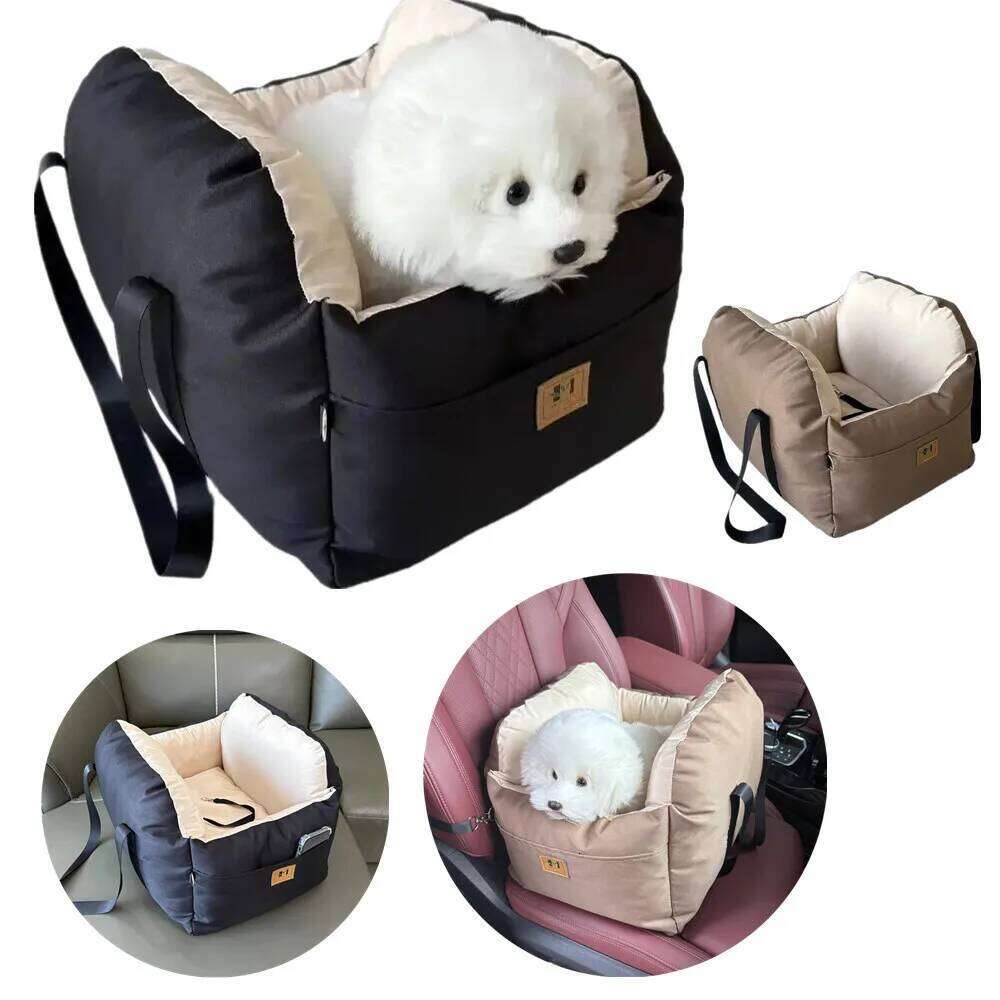 Car SUV Puppy Bed with Adjustable Fixed Strap Non-Slip Bottom Seat for Dog Cat Traveling Carry Supplies Washable 26H0130