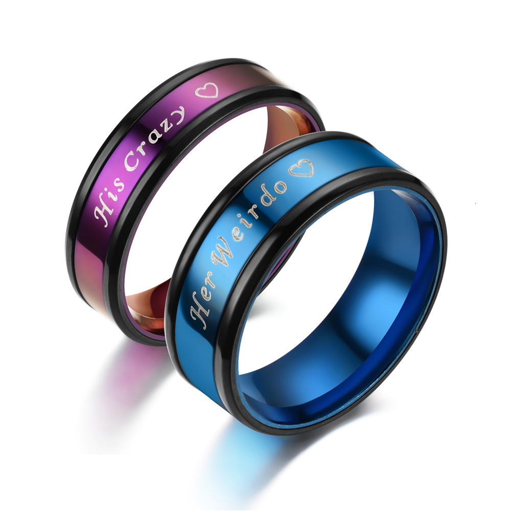 Fashion New Blue and Purple His Crazy Her Weirdo Couple Rings Manufacturer