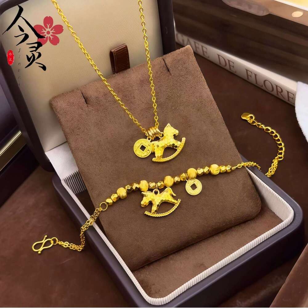 Store Same Style Sand Gold Sparkling Instant Wealth Necklace for Women, Light Luxury Niche Design, Crushed Ice Trojan Horse Copper Coin Choker