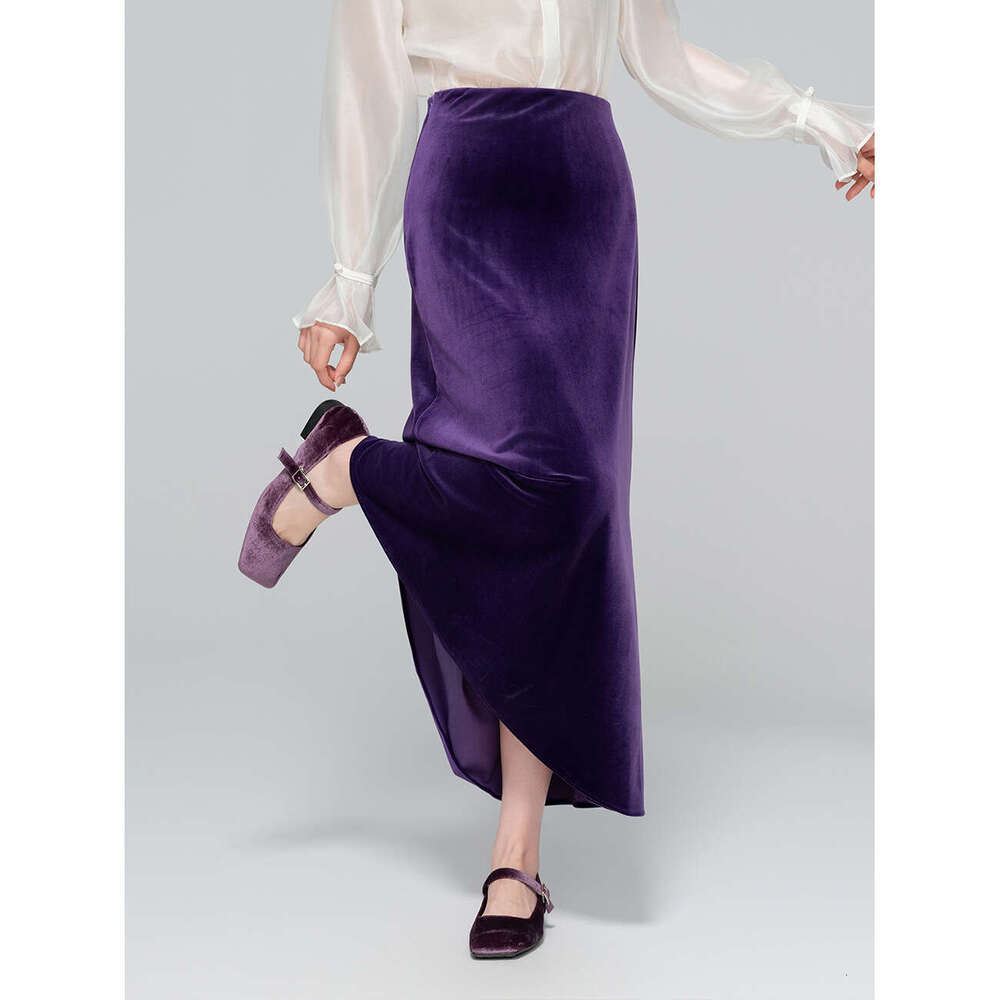 Zhihetang Autumn New High Waist Half For Women Slimming National Style Silk Velvet A-Line Long Skirt LEEGO LENS
