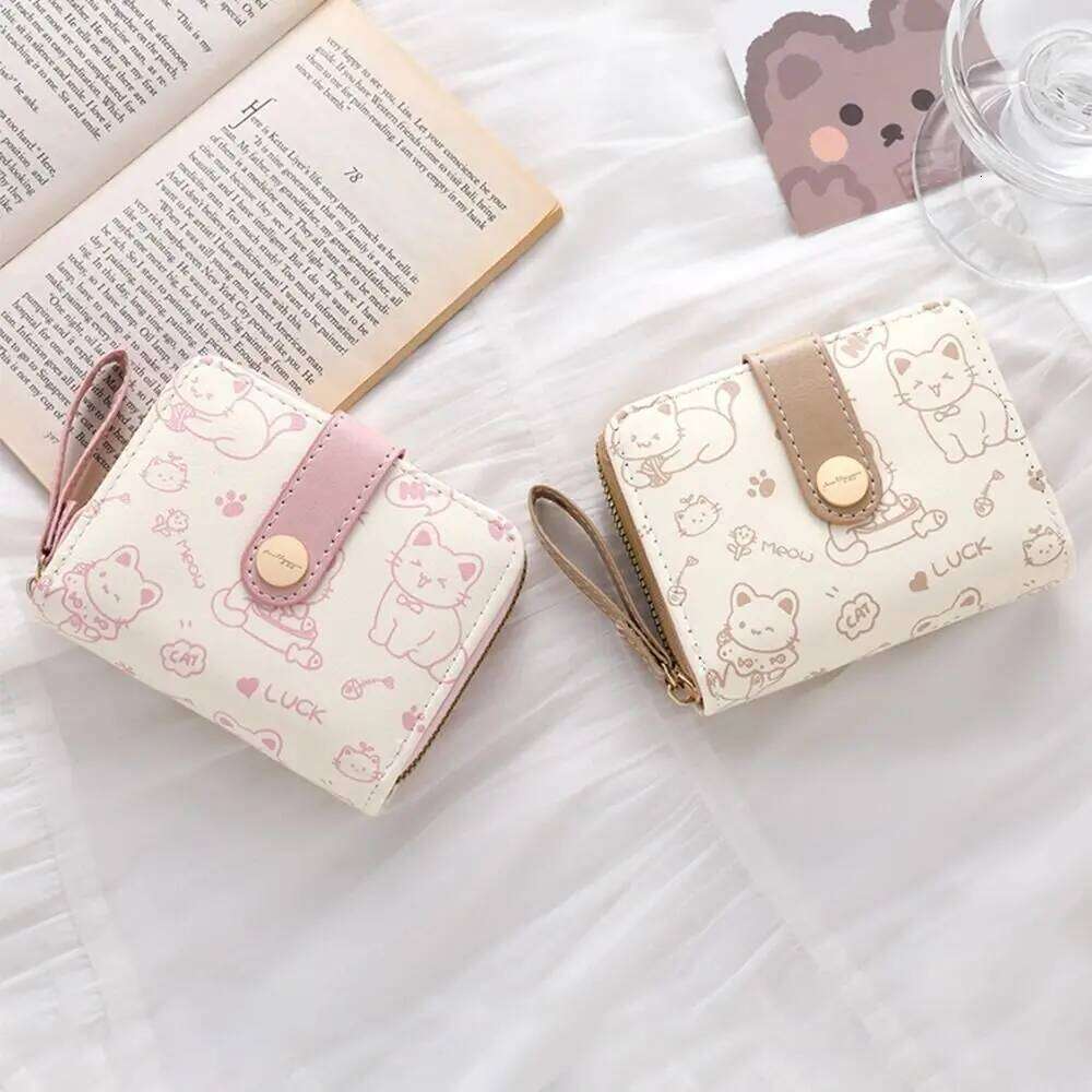 Cute Cat Purse Women Fashion Short PU Leather Large Capacity Wallet Lightweight ID Card Holder Travel Cash Coin Bag Z260130