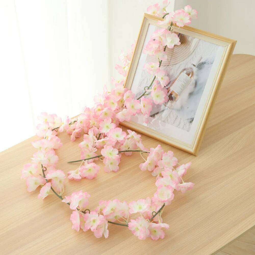 180cm Artificial Sakura Flowers Vine Wedding Party Home Decor Outdoor Garden Rose Arch Silk Scrapbook Background Wall Plants W260130