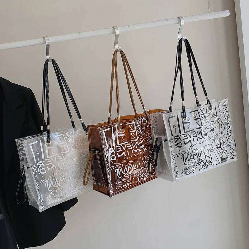 Ladies Transparent Tote Graffiti Large Capacity Shoulder PVC Jelly Clear Fashion Beach Hand Bag for Women Z260130