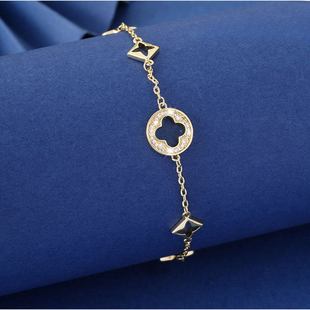 Openwork Four-Leaf Clover Women's Bracelet, French-inspired Luxury Fashion Jewelry Floral Women's Elegant Jewelry