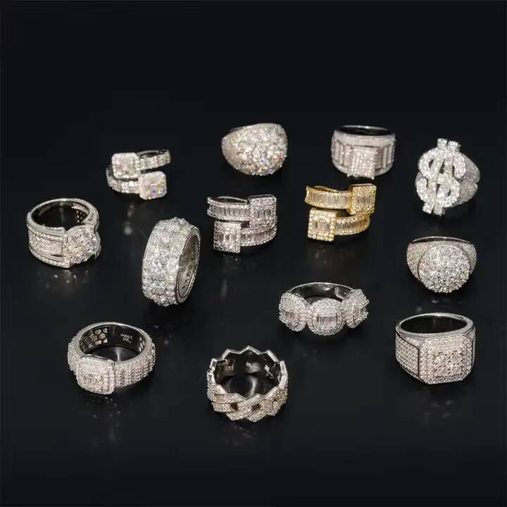 Square Shape Vvs Hiphop Moissanite Cross Ring 925 Sterling Silver Mens Jewelry Wedding Band Adjustable Size with VVS Clarity