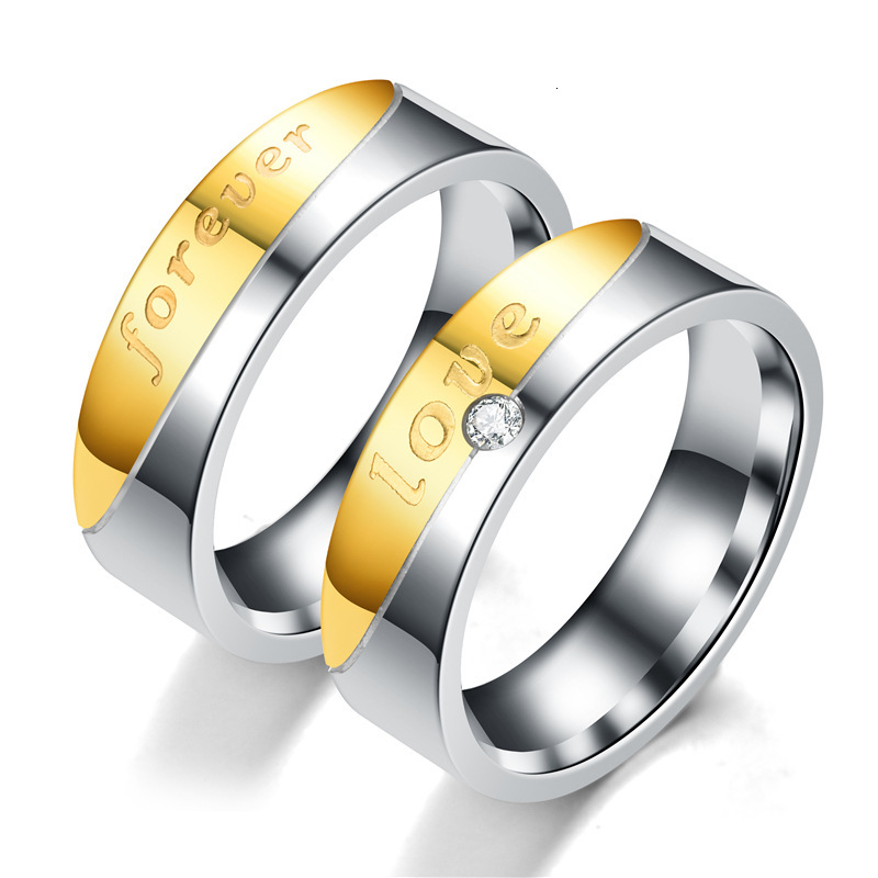 Fashion FOREVER LOVE Inlaid Diamond Flat gold Couple Love Rings Factory Direct Sale