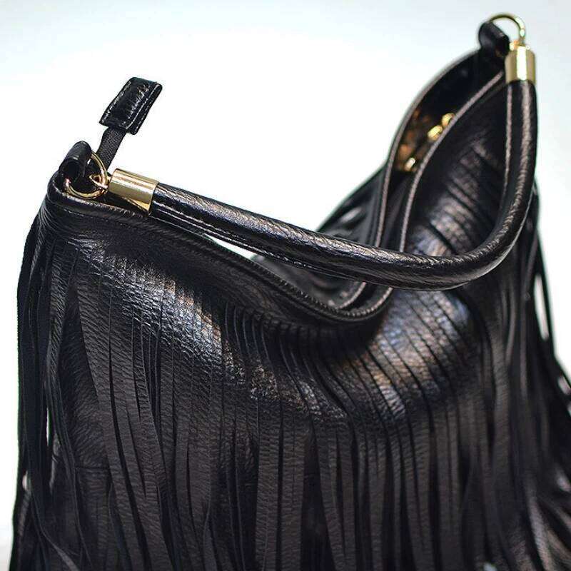 Boho Style Tassels Crossbody For Women Casual Fringes Shoulder Bag Zipper Large Capacity Soft Leather