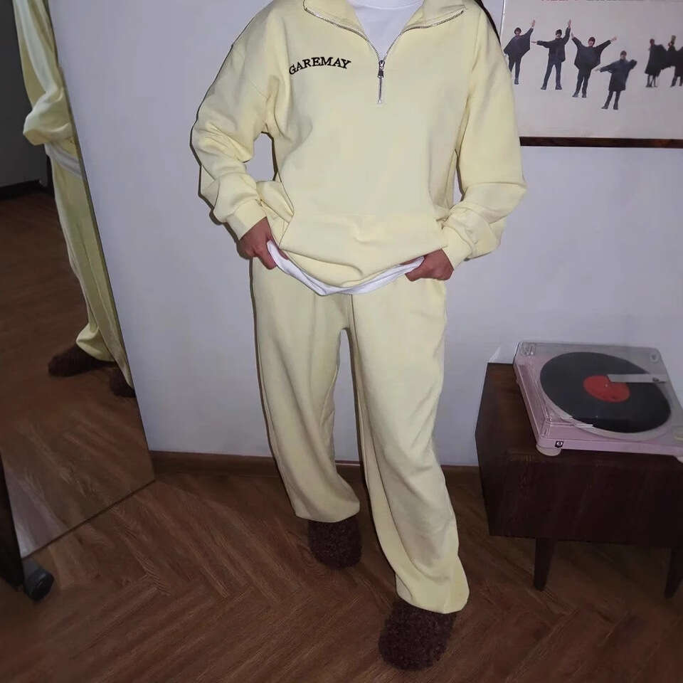 New European American Style Amazon Versatile Casual Fashion Thickened Embroidered Sleeve Sweatshirt and Long Pants Two-Piece Set