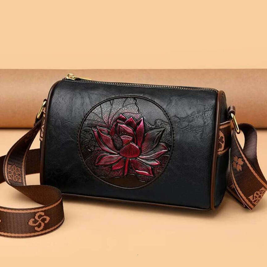 TAURUSCIAGA Vintage 3D Floral Women's Crossbody Shoulder Phone Stylish Cylinder Bag Ethnic Chic Red Rose Embossed