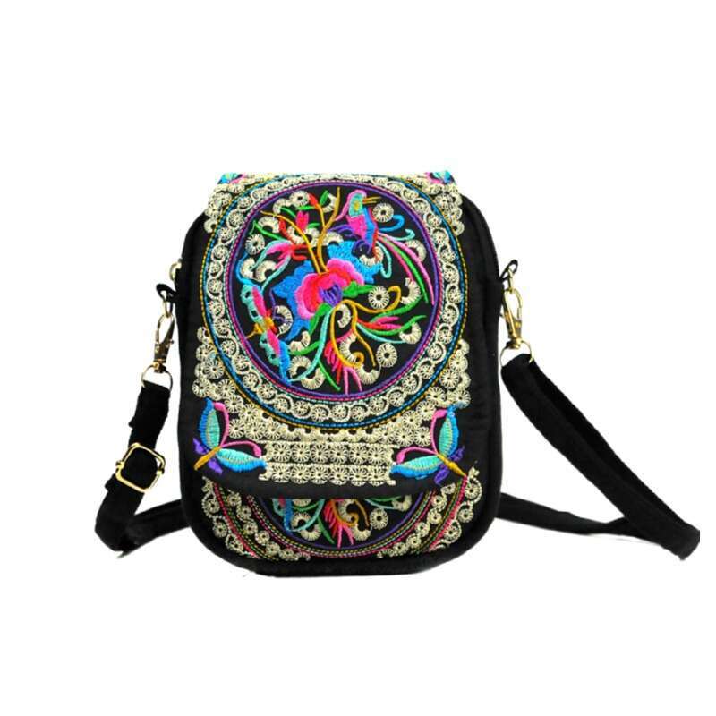 Ethnic Style Double-Layer Flip Embroidered Embroidery Mini Small Coin Purse Phone Bag