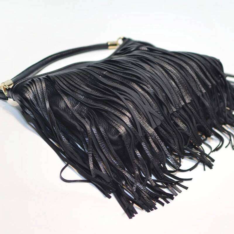 Boho Style Tassels Crossbody For Women Casual Fringes Shoulder Bag Zipper Large Capacity Soft Leather
