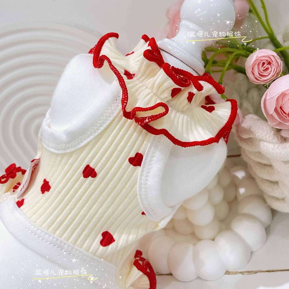 Fashion Soft Cotton Pet Puppy Clothes Trendy Simple Heart Print Cute Princess Dress For Small Medium Dog Summer Dog's Skirts H260129