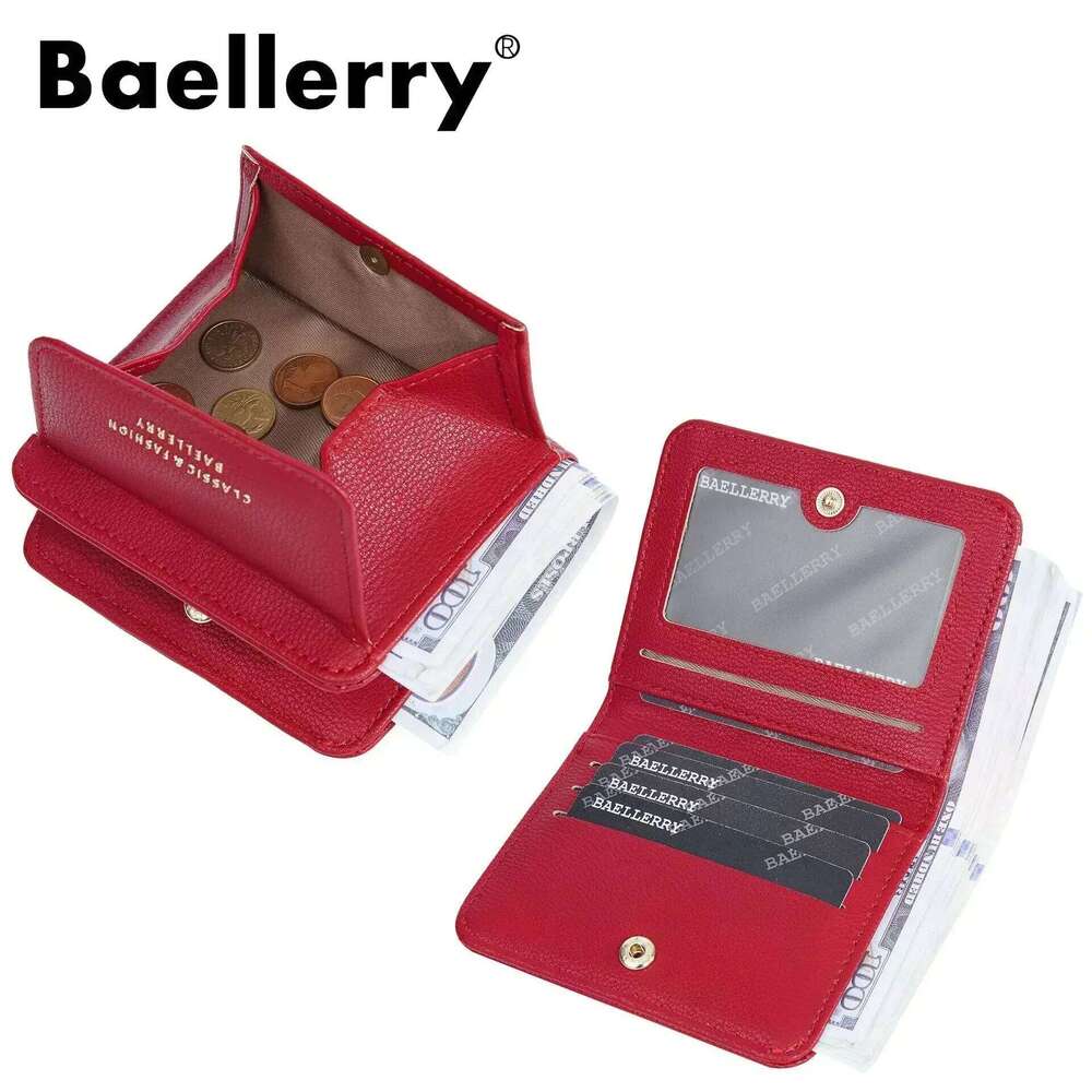 2024New Short Mini Wallets for Women PU Leather Card Holder Solid Coin Purse Female Multi-functional Fashion Small Red Wallet Z260130