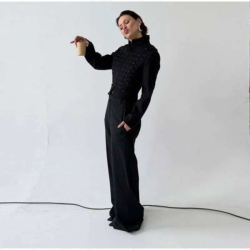 ZHE HAN Fashion Stand Collar Short Jacket Women's Single Breasted Full Sleeve Cropped Coat 2026 Spring New Lady Casual Style Outerwear