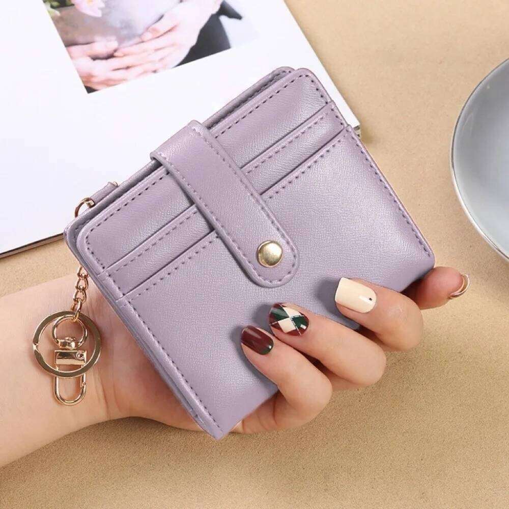 Creative Holder Short Trifold Wallet Multifunction Portable Hangging Card Bag with Keychain PU Leather Pocket Purse Unisex Z260130