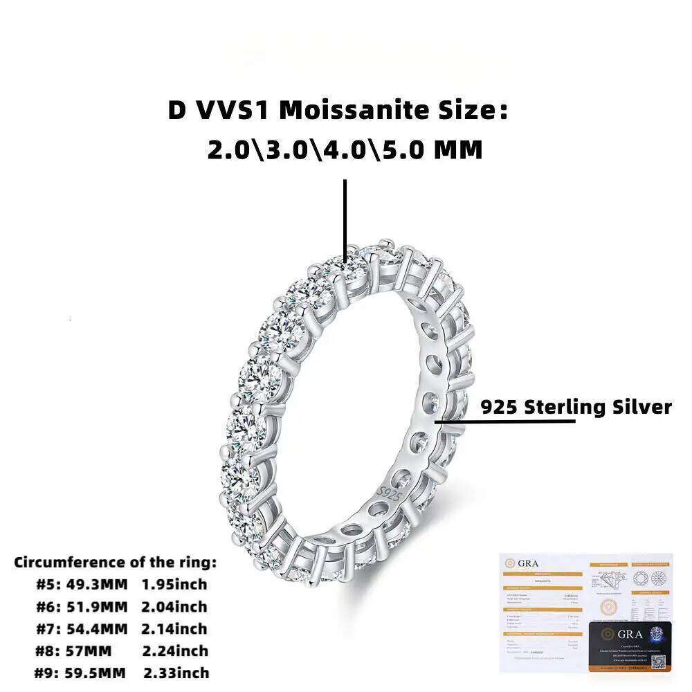 TY 2-5mm Full Moissanite For Women Sparkling Wedding Eternity Bands 100% S925 Sterling Silver Jewelry Classic Ring D VVS1 XJ260130