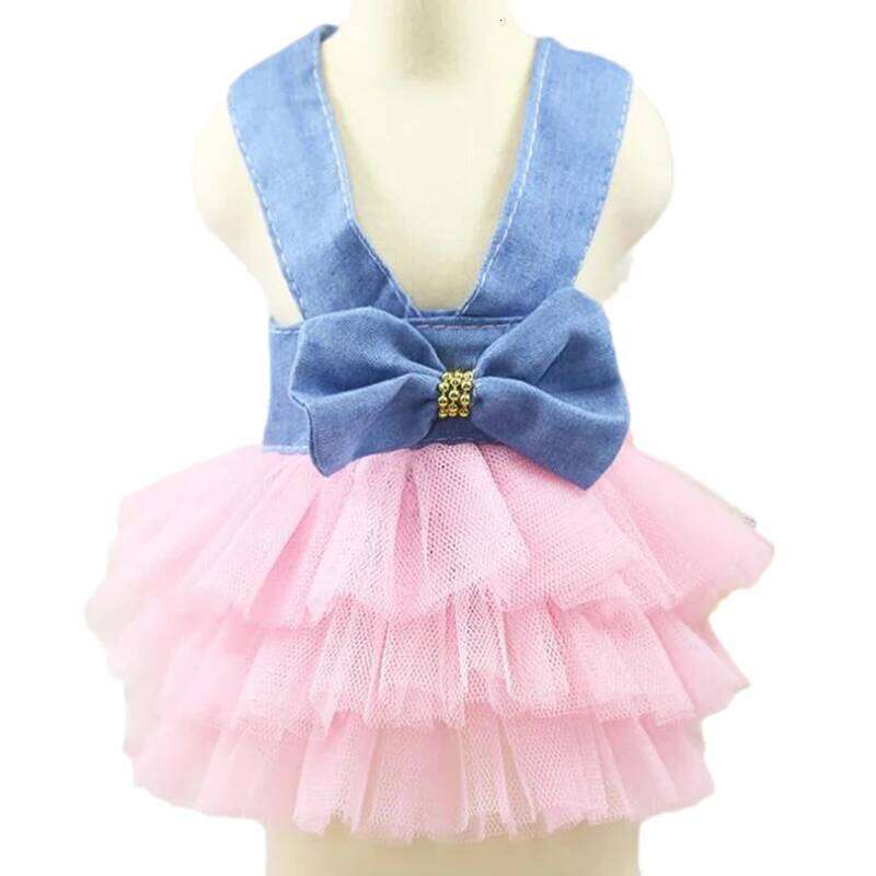 Summer Puppy Clothes Pet Denim Dresses for Small Dogs Pomeranian Chihuahua Dog Kitten Skirt Princess Dress Pink Girls Clothing H260129