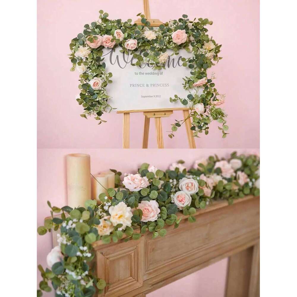 1pc 5.9FT Artificial Eucalyptus Vine Fake Rose Flowers Gypsophila Garland For Wedding Home Party Craft Art Table Runner Decor Y260130