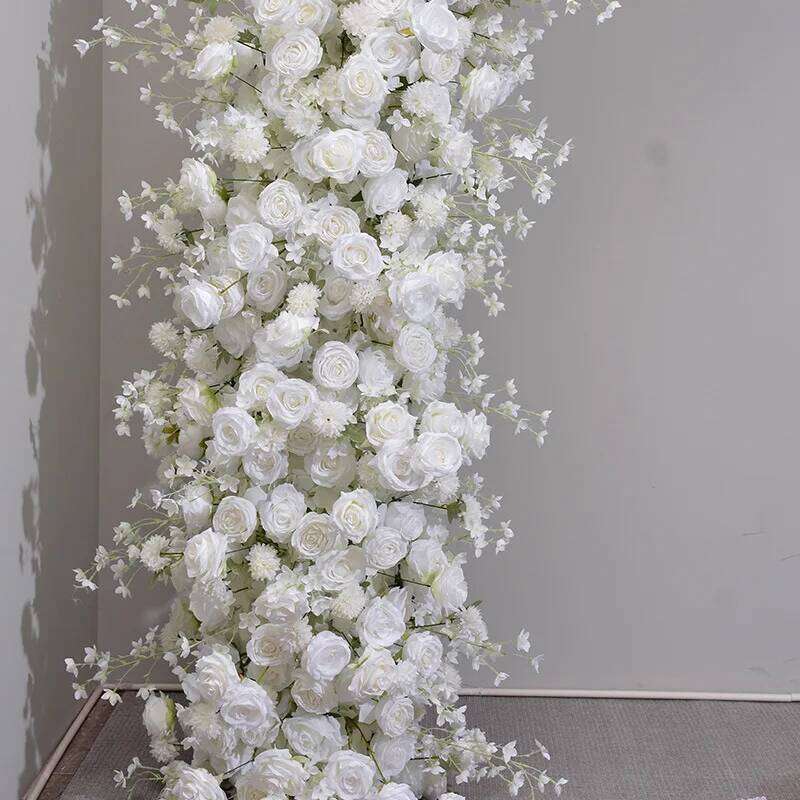 Luxury White Artificial Flowers Wedding Decoration Table Long Flower Row Runner Floral Backdrop Arrangement Wall Arch Decor W260130