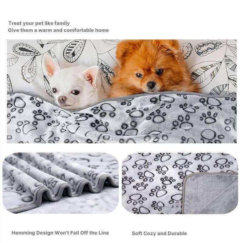 EFF 2PCS Soft Fluffy High Quality Cute Cartoon Pattern Paw Print Dog Pet Mat Warm and Comfortable Blanket for Cat Dogs 26W01130