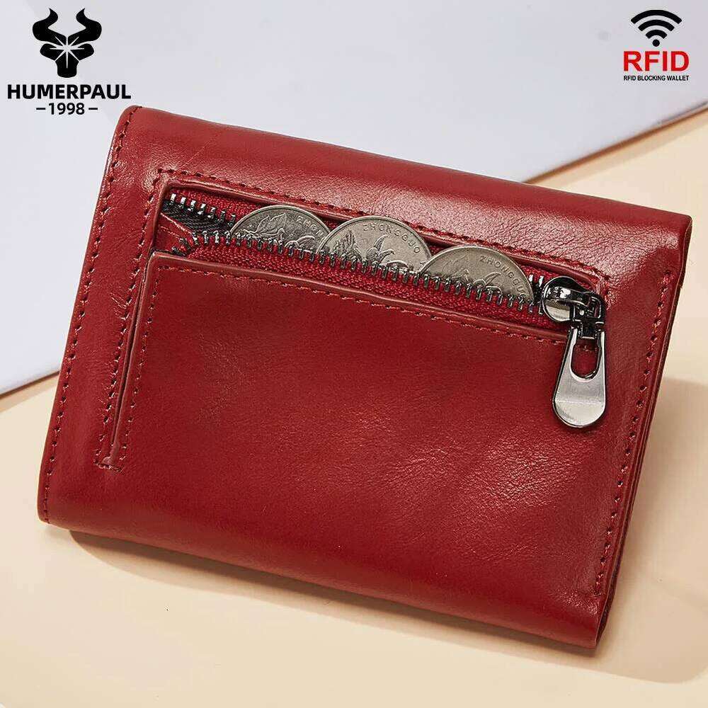 HUMERPAUL Genuine Leather Women's Wallet RFID Trifold Holder Minimalist Slim Clutch Zipper Coin Pocket Carteira Z260130