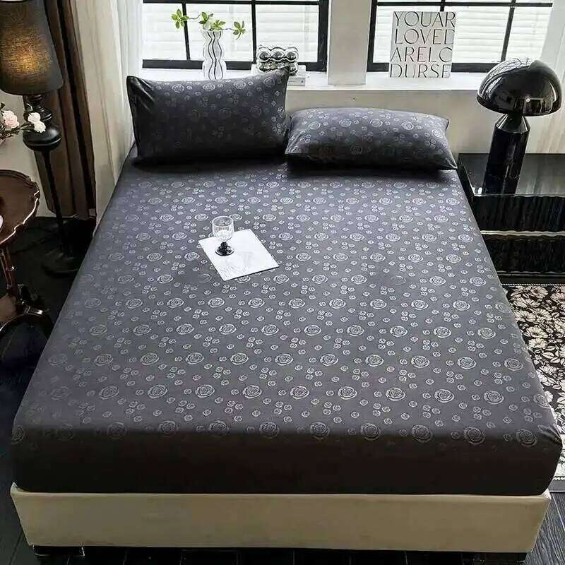 Set Queen/King Size Solid Color & Rose Printed Bed Sheet Fitted Sheets For Double Beds Linen Set, Luxury Bedding