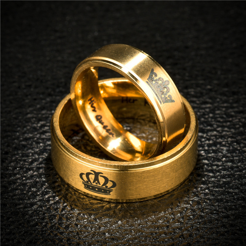 Hot-Selling Titanium Steel gold Double Step Crown Ring King Queen Jewelry Supply